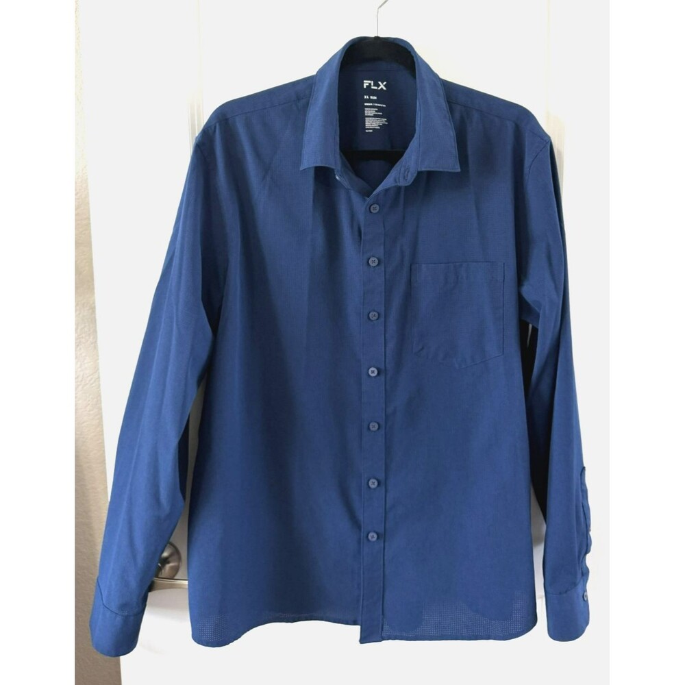 FLX Urban Commuter Button Up Shirt Men's XL Slim Navy Performance Stretch Shirt